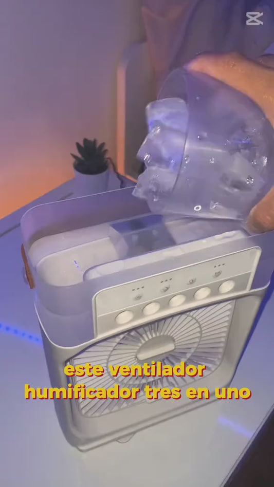 Ventilador de aire acondicionado portátil, 3 velocidades de viento y rociador con luz LED COLORES